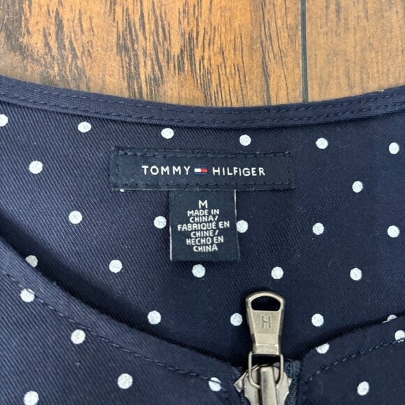 Tommy Hilfiger Jacket Medium Navy Blue Polka Dot Full-Zip Pockets Women's - Picture 10 of 11